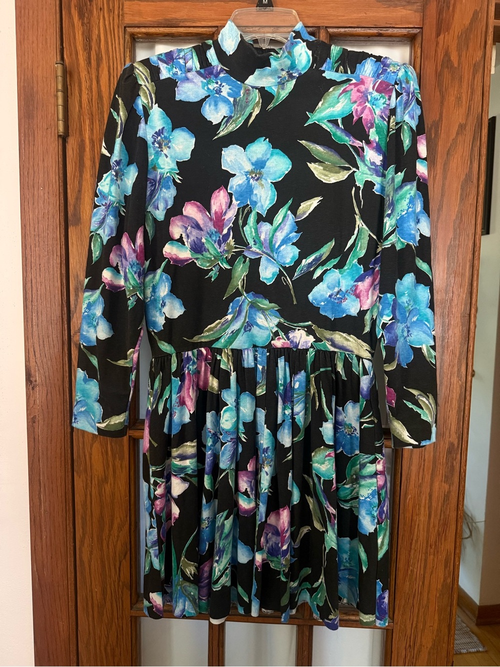Vintage Floral Long-Sleeve Fit & Flare Dress
